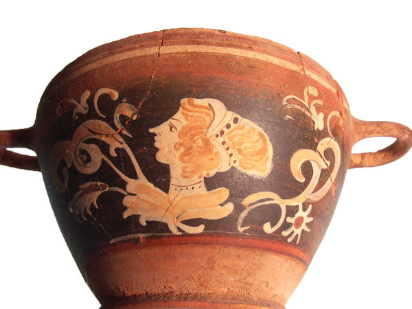 Apulisches Keramikgefäß mit Schwanen und Frauen Darstellung